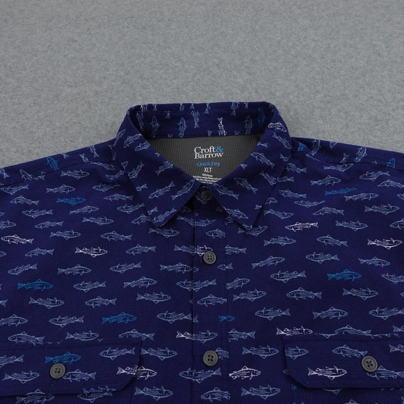 Croft & Barrow Mens XLT Quick Dry Fish Short Sleeve Button Down Shirt Vented AOP - Picture 1 of 5
